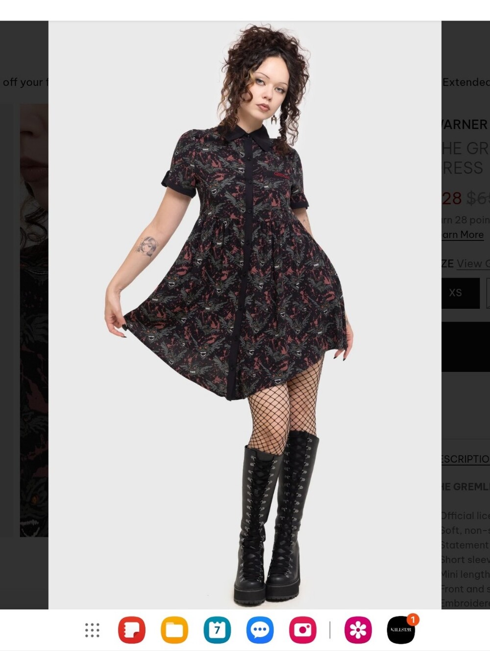 Killstar Black and Red Gremlins Asymmetrical Shirt Dress - Picture 8 of 8